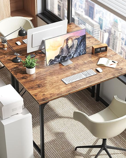 Computer Desk, 40 Inch Office Desk, Gaming Desk with Storage, Writing Desk Work Desk for Home Office, Study, Modern Simple Desk, Large Legroom, Metal Frame, Rustic Brown - LeafyLoom