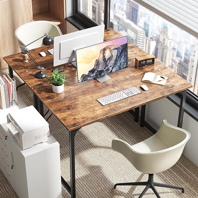 Computer Desk, 40 Inch Office Desk, Gaming Desk with Storage, Writing Desk Work Desk for Home Office, Study, Modern Simple Desk, Large Legroom, Metal Frame, Rustic Brown - LeafyLoom