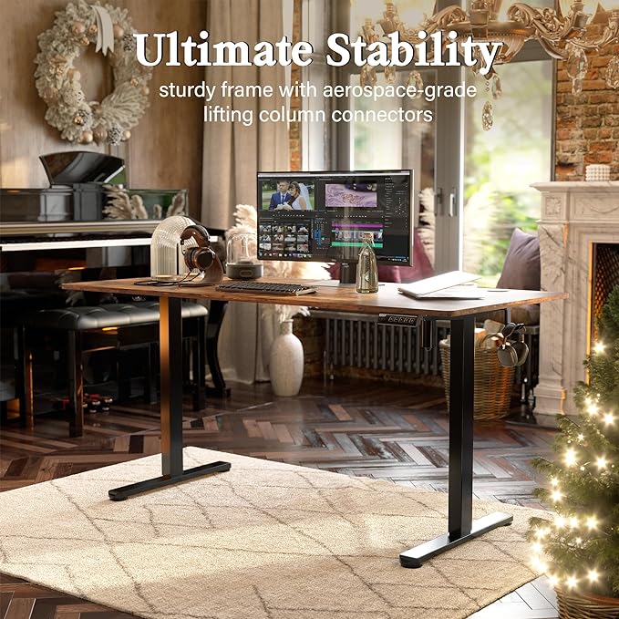 Monomi Electric Standing Desk, 63 x 28 inches Height Adjustable Desk, Ergonomic Home Office Sit Stand Up Desk with Memory Preset Controller (Rustic Brown Top/Black Frame) - LeafyLoom