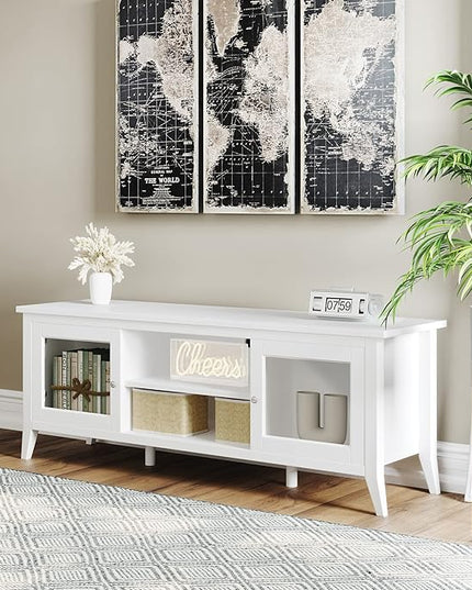 Lavish Home TV Stand-55-inch Storage Cabinet with 2 Cubbies and 2 Shelves-Entertainment Center for Living Room, Bedroom, or Entryway, 55", White - LeafyLoom