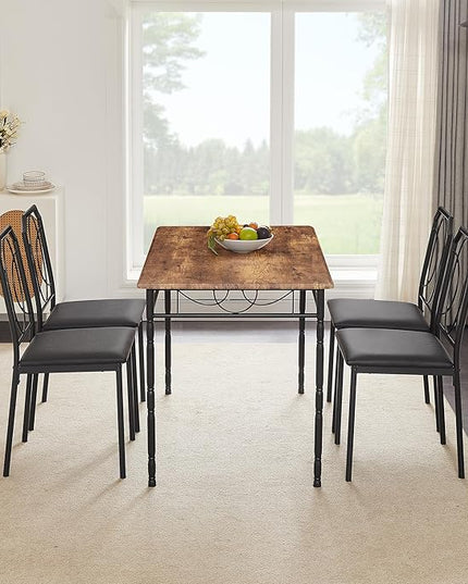 VECELO 5 Pieces Sets,43.3" Table&Chairs for 4,Industrial Counter Height Tabletop with Bar Stools, Rectangle Breakfast Chairs, Living Room, Apartment, Dining Table for 4, Brown - LeafyLoom