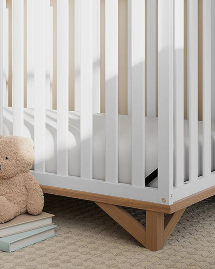 Storkcraft Santa Monica 5-in-1 Convertible Crib (White with Vintage Driftwood) – GREENGUARD Gold Certified, Modern Design, Two-Tone Baby Crib, Converts to Toddler Bed, Daybed and Full-Size Bed - LeafyLoom