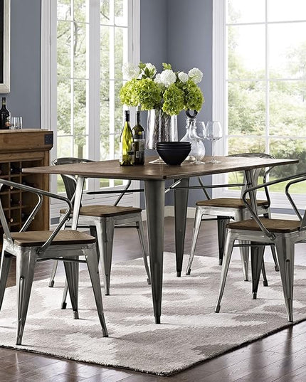 Modway Alacrity 59" Rustic Modern Farmhouse Wood Rectangle Dining Table with Steel Legs in Brown - LeafyLoom