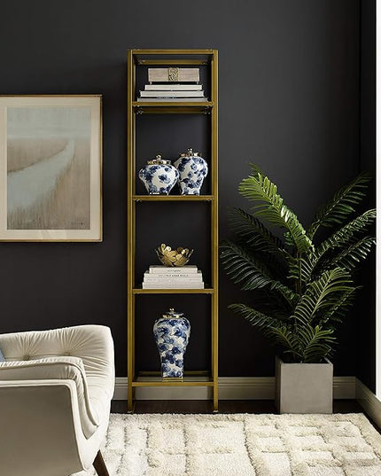 Crosley Furniture Aimee Narrow Etagere Bookcase - Gold and Glass - LeafyLoom