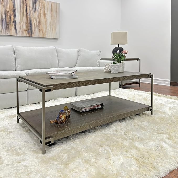 NicBex Coffee Table Wooden Coffee Table with Storage Rectangle Center Tables with Open Bottom Shelf and Casters Dining Table for Living Room, Dining Room, Office, and Bedroom,50" W, Gray - LeafyLoom