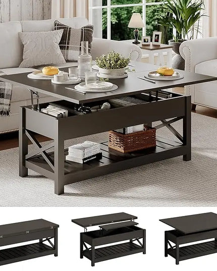 ChooChoo Coffee Table Lift Top, Multi-Function Convertible Coffee Table with Storage and Hidden Compartment, Coffee Table Converts to Dining Table for Living Room, 40 Black - LeafyLoom