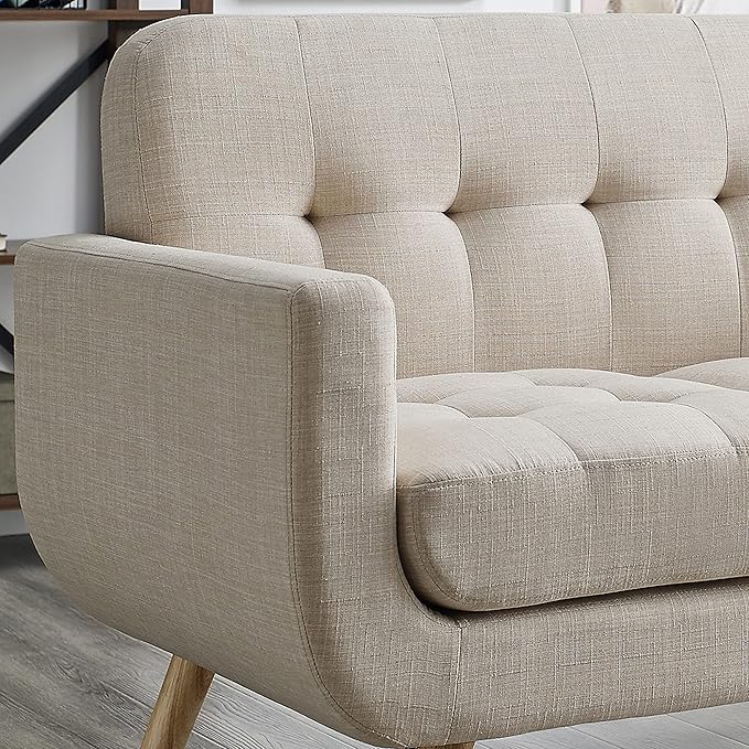 ROSEVERA Elena Contemporary Accent Armchair with Linen Upholstery Living Room Furniture, Beige - LeafyLoom