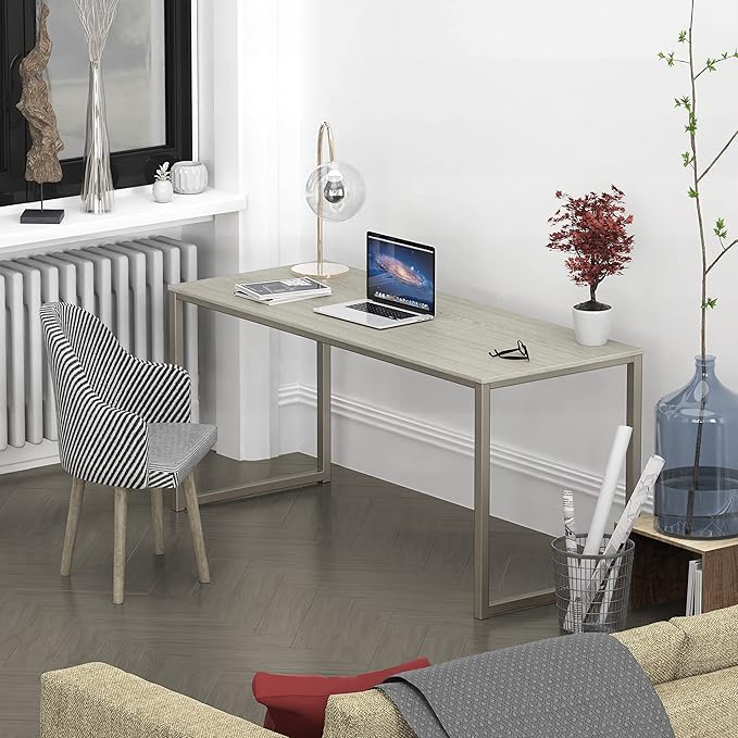 SHW Home Office 55-Inch Computer Desk, 24" Deep, Maple - LeafyLoom