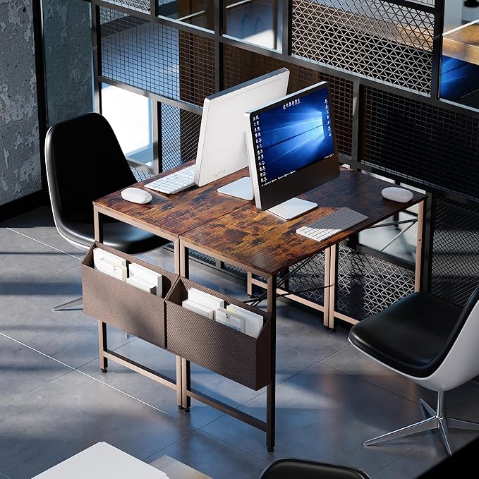 Pamray 32 Inch Computer Desk Small Spaces Desk with Storage Bag for Bedroom Writing and Home Office Work Small Study Desk Table Vintage - LeafyLoom