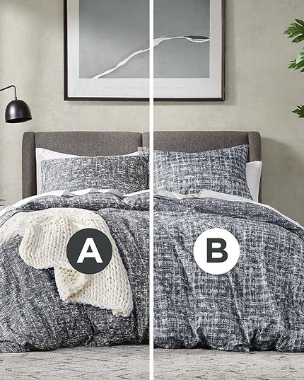 Hyde Lane Comforter King Size for Men, Grey Modern Farmhouse Aesthetic Soft Bedding Set, Masculine Plaid Lines Pattern Bed Sets for All Season, 3 Pieces includes 1 Comforter, 2 Shams (104"x 90") - LeafyLoom