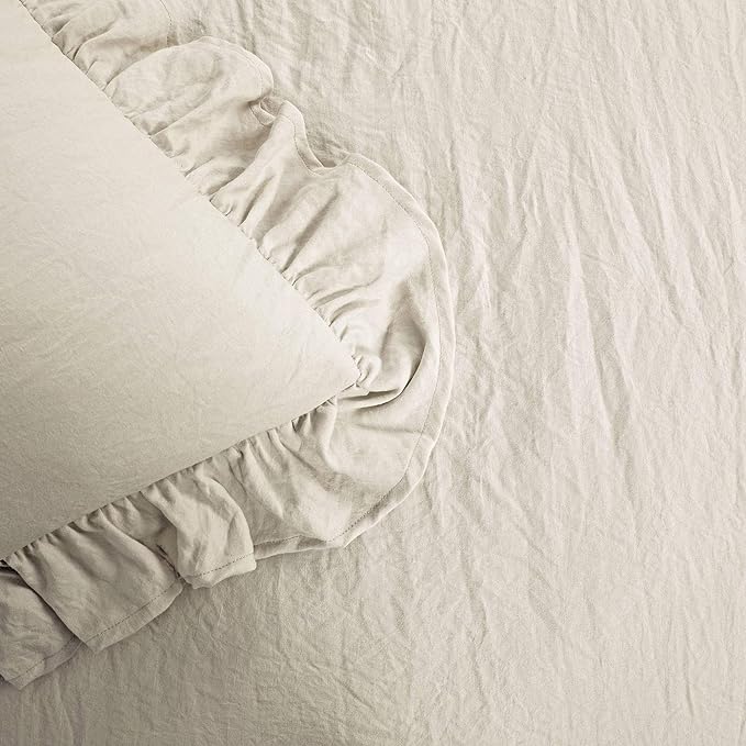 Lush Decor Reyna Ruffle Comforter Set - 3 Piece Cozy Ruffled Bedding Set - Timeless Elegance and Comfort for Dorm Room - Full/ Queen, Wheat - LeafyLoom
