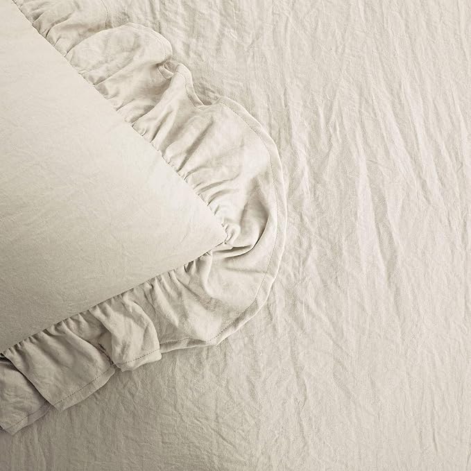 Lush Decor Reyna Ruffle Comforter Set - 3 Piece Cozy Ruffled Bedding Set - Timeless Elegance and Comfort for Bedroom - King, Wheat - LeafyLoom