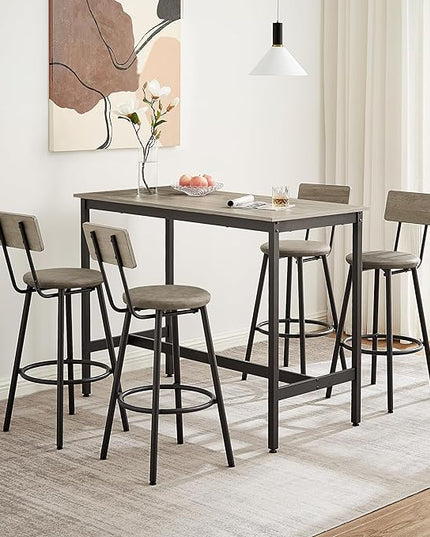 NicBex Dining Room Table Set for 4 Breakfast Nook Table Set Pub High Dining Table 5 Piece Set with 4 Pu Leather Bar Chairs for Kitchen Dining Room, Industrial Style, Grey - LeafyLoom
