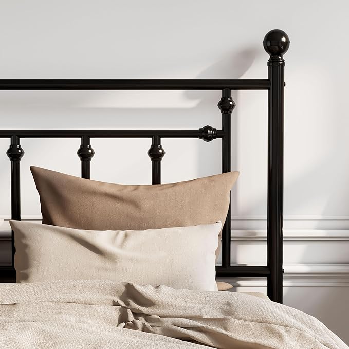 SHA CERLIN 14'' Queen Size Metal Platform Bed Frame/Victorian Headboard and Footboard/Steel Slats Mattress Foundation for Storage/No Box Spring Needed/Noise Free/Black - LeafyLoom