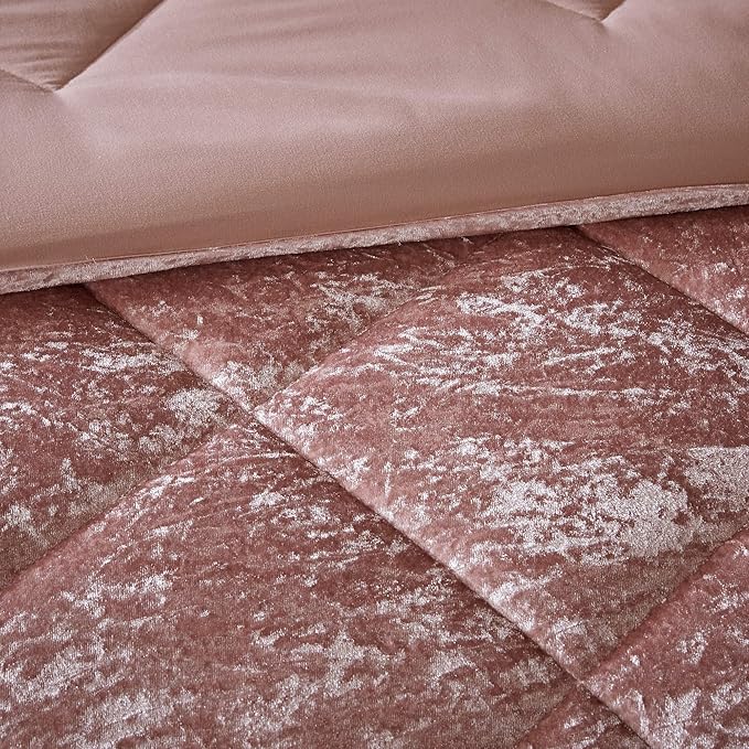 Intelligent Design Twin Comforter Set, Velvet Comforter Set , Luxury Diamond Quilting Comforter Set, Fluffy Comforter Bed Set with Decorative Pillowand 1 Sham, 3 Piece Pink, Twin/Twin XL - LeafyLoom