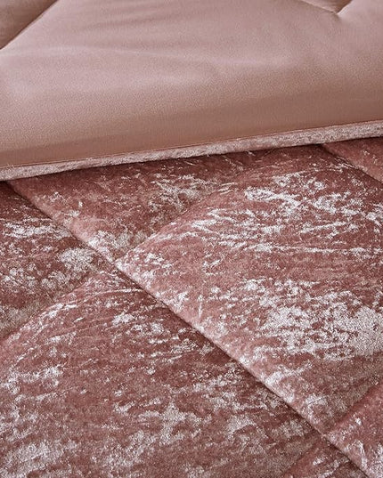 Intelligent Design Felicia Luxe Comforter Velvet Lush Double Sided Diamond Quilting, Modern All Season Bedding Set with Matching Sham, Decorative Pillow, Full/Queen(90"x90"), Blush 4 Piece - LeafyLoom