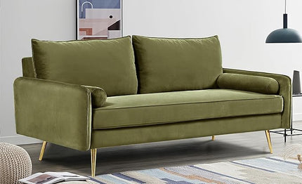 Kent Modern Sofa, European Style Velvet Living Room Furniture with Tapered Legs, Vintage Flair, and Sleek Design, Olive Green - LeafyLoom