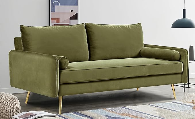 Kent Modern Sofa, European Style Velvet Living Room Furniture with Tapered Legs, Vintage Flair, and Sleek Design, Olive Green - LeafyLoom