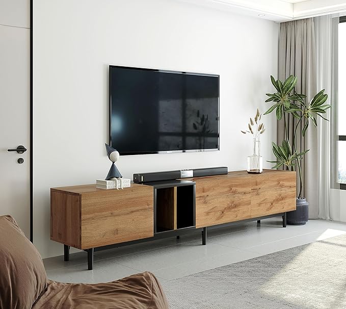 NicBex TV Stand for 80 Inch TV Modern TV Media Console Table with Large Storage Cabinet,Entertainment Center with Storage for Living Room,Bedroom,76.8 Inch,Natural Wood - LeafyLoom