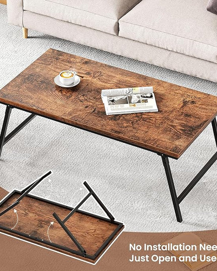 Folding Coffee Table, Leg Latches Portable Sturdy Floor Table Desk for Sitting on The Floor, No Assembly Low Coffee Table for Living Room, Home, Office, Rustic Brown, 41.34L×21.65W×15.75H - LeafyLoom