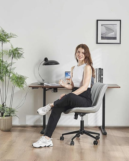 YOUNIKE Armless Office Chair with Wheels Swivel Rolling Computer Chair, Upholstered Leather Desk Chair, Modern Adjustable Rolling Task Chair, Grey - LeafyLoom