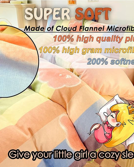 MorroMorn Twin Bedding Sets, Pink Rainbow Stripe Duvet Cover Set, Fluffy Comforter Covers Plush Blanket Ultra Soft Kawaii Cute for Girls Kids Toddler Teen Women Twin/Twin XL Size - LeafyLoom