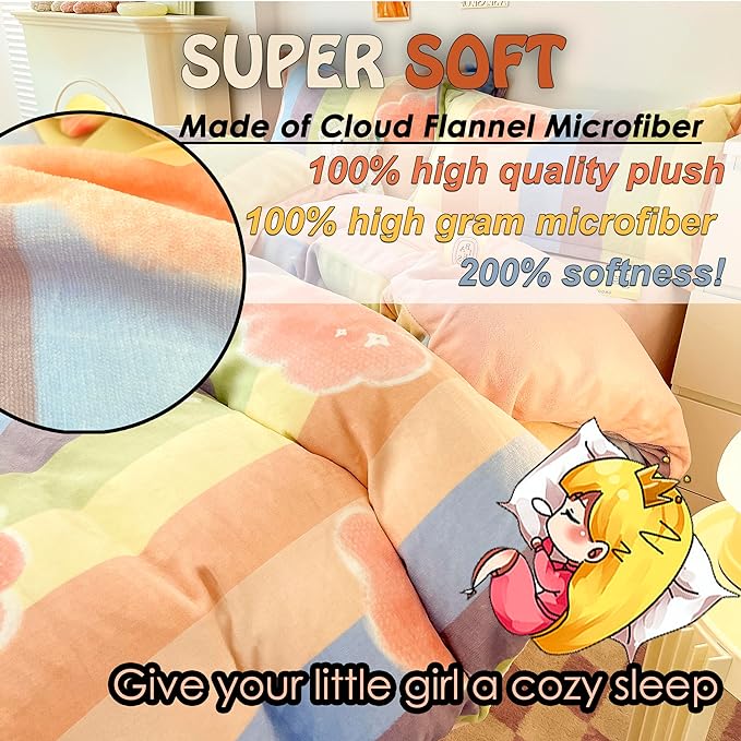 MorroMorn Twin Bedding Sets, Pink Rainbow Stripe Duvet Cover Set, Fluffy Comforter Covers Plush Blanket Ultra Soft Kawaii Cute for Girls Kids Toddler Teen Women Twin/Twin XL Size - LeafyLoom