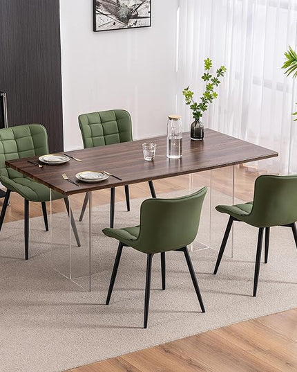 YOUTASTE Olive Green Dining Chairs Set of 2 PU Leather Upholstered Modern Armless Dining Room Chair with Back Metal Legs Kitchen Dinner Accent Guest Chairs for Vanity Reception Waiting Room - LeafyLoom