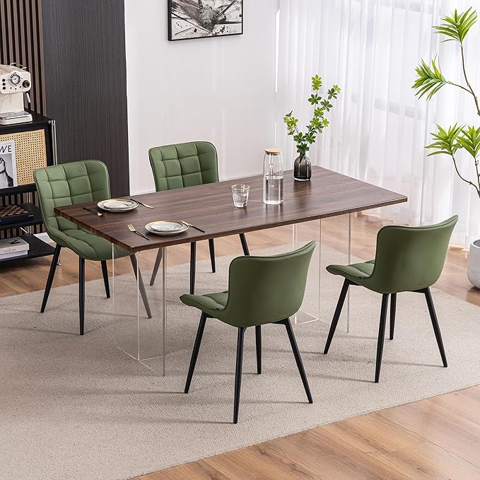 YOUTASTE Olive Green Dining Chairs Set of 2 PU Leather Upholstered Modern Armless Dining Room Chair with Back Metal Legs Kitchen Dinner Accent Guest Chairs for Vanity Reception Waiting Room - LeafyLoom