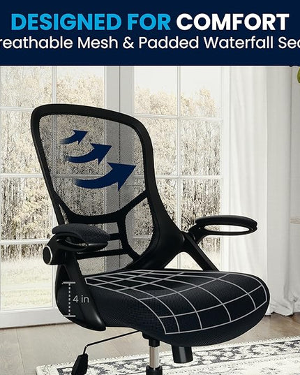 Flash Furniture Porter High-Back Swivel Office Chair with Adjustable Lumbar Support and Seat Height, Ergonomic Mesh Desk Chair with Flip-Up Armrests, Black - LeafyLoom