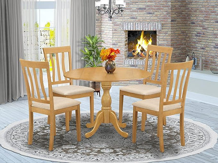 East West Furniture Dublin Kitchen Room Set, 42x42 Inch, DMAN5-OAK-C - LeafyLoom