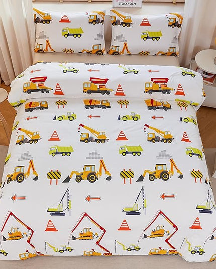 Kids Twin Comforter Set for Boys,Engineering Vehicle Comforter Set Twin,Tractor Comforter,Kids Crane Bedding Sets,Excavator Comforter with 2Pillowcases - LeafyLoom