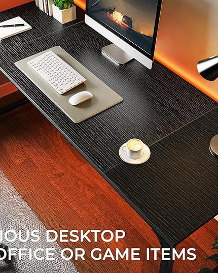 Computer Desk, 70 Inch Office Desk, Gaming Desk with Storage, Writing Desk Work Desk for Home Office, Study, Long Simple Desk, Large Legroom, Metal Frame, Black - LeafyLoom