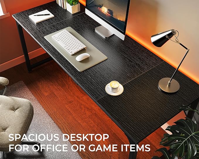 Computer Desk, 70 Inch Office Desk, Gaming Desk with Storage, Writing Desk Work Desk for Home Office, Study, Long Simple Desk, Large Legroom, Metal Frame, Black - LeafyLoom
