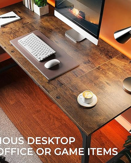 Computer Desk, 63 Inch Office Desk, Gaming Desk with Storage, Writing Desk Work Desk for Home Office, Study, Modern Simple Desk, Large Legroom, Metal Frame, Rustic Brown - LeafyLoom