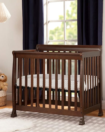 DaVinci Kalani 4-in-1 Convertible Mini Crib in Espresso | Greenguard Gold Certified - LeafyLoom