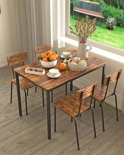 NicBex Bar Table and Chairs Set Small Kitchen Table Set for 4 Dining Table Set 5-Piece Dining Chair with Backrest for Small Space, Industrial Style, Sturdy Construction, Rustic Brown - LeafyLoom