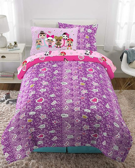 Franco Kids Bedding Super Soft Comforter and Sheet Set with Sham, 5 Piece Twin Size, LOL Surprise - LeafyLoom