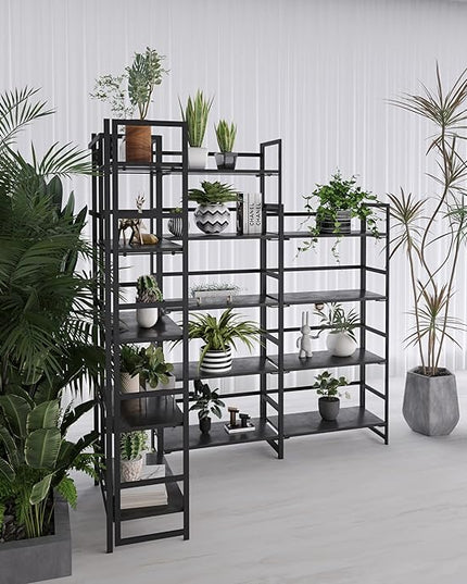 No-Assembly Folding Bookshelf Storage Shelves 5 Tiers Vintage Multifunctional Plant Flower Stand Storage Rack Shelves Bookcase for Home Office (All Black) - LeafyLoom