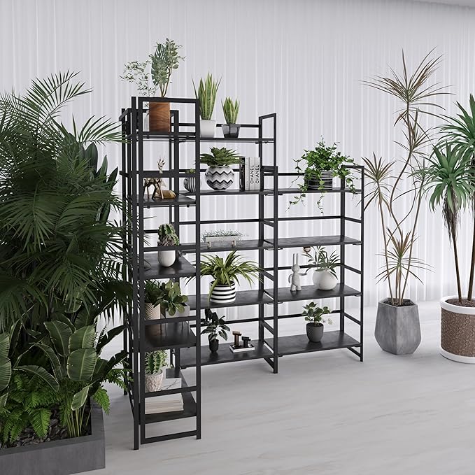 No-Assembly Folding Bookshelf Storage Shelves 5 Tiers Vintage Multifunctional Plant Flower Stand Storage Rack Shelves Bookcase for Home Office (All Black) - LeafyLoom