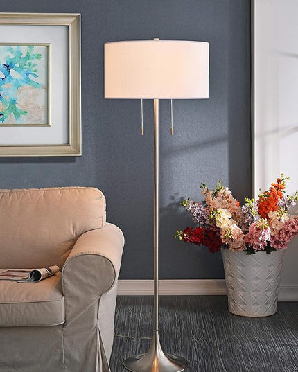 Kenroy Home 21405BS Stowe Floor Lamp with Brushed Steel Finish, Modern Style, 61" Height, 19" Width, 19" Depth - LeafyLoom