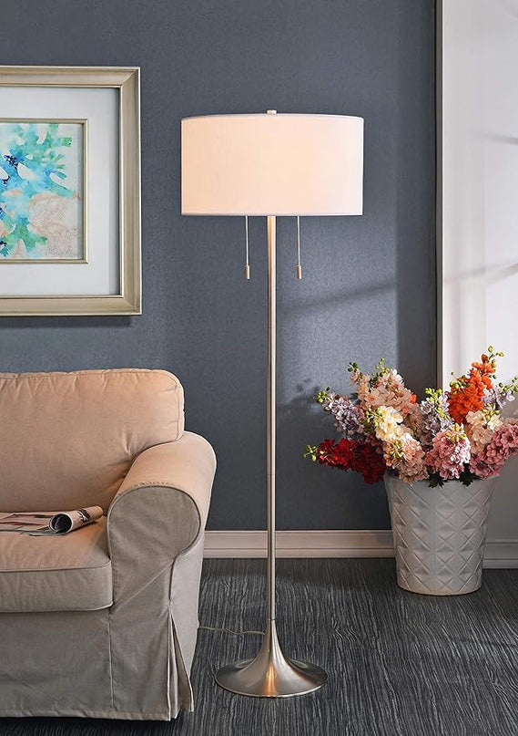 Kenroy Home 21405BS Stowe Floor Lamp with Brushed Steel Finish, Modern Style, 61" Height, 19" Width, 19" Depth - LeafyLoom