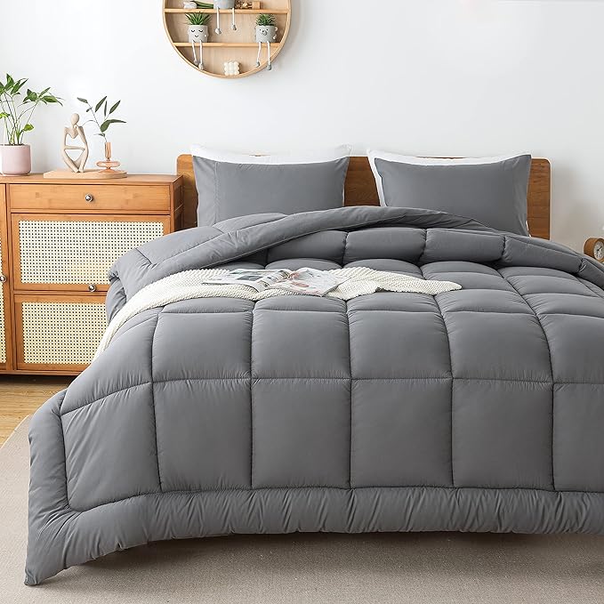 WhatsBedding Grey Comforter Set, Twin Lightweight Comforter Duvet Set for Summer,3 Pieces - LeafyLoom