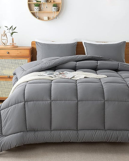 WhatsBedding Grey Comforter Set, Queen Lightweight Comforter Duvet Set for Summer,3 Pieces - LeafyLoom