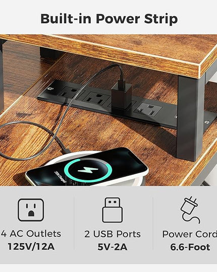 SUPERJARE 47 inch Reversible L Shaped Desk with LED Lights & Power Outlets, Computer Desk with Shelves & Monitor Stand, Gaming Desk with Drawer, Home Office Desk Corner Desk, Rustic Brown - LeafyLoom