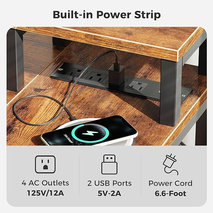 SUPERJARE 47 inch Reversible L Shaped Desk with LED Lights & Power Outlets, Computer Desk with Shelves & Monitor Stand, Gaming Desk with Drawer, Home Office Desk Corner Desk, Rustic Brown - LeafyLoom
