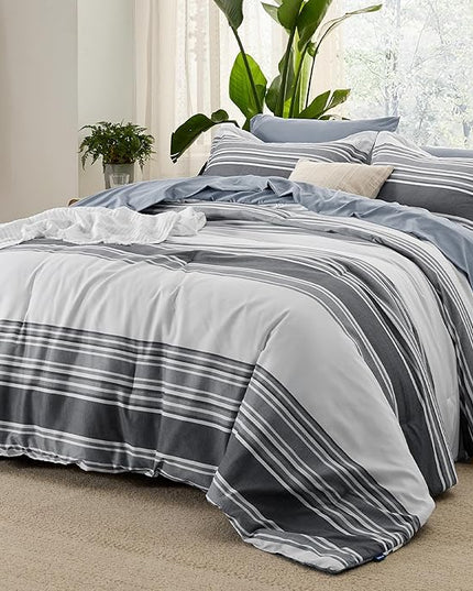 Bedsure Bed in a Bag King 7 Pieces - Striped Beddding sets, King Comforter Sets with Comforter, Fitted Sheet, Flat Sheet, Pillowcase & Shams - LeafyLoom