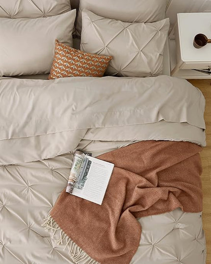 Bedsure California King Comforter Set - Cal King Bed Set 7 Pieces, Pinch Pleat Beige Cali King Bedding Set with Comforter, Sheets, Pillowcases & Shams - LeafyLoom