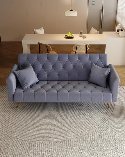 NicBex Sectional Couch Sofa with Double Folding Velvet Sofa Bed Cloud Couch for Living Room Furniture Sets with Aadjustable Back, Modular Sofa for Living Room, Bedroom, Apartment,71" L, Gray - LeafyLoom