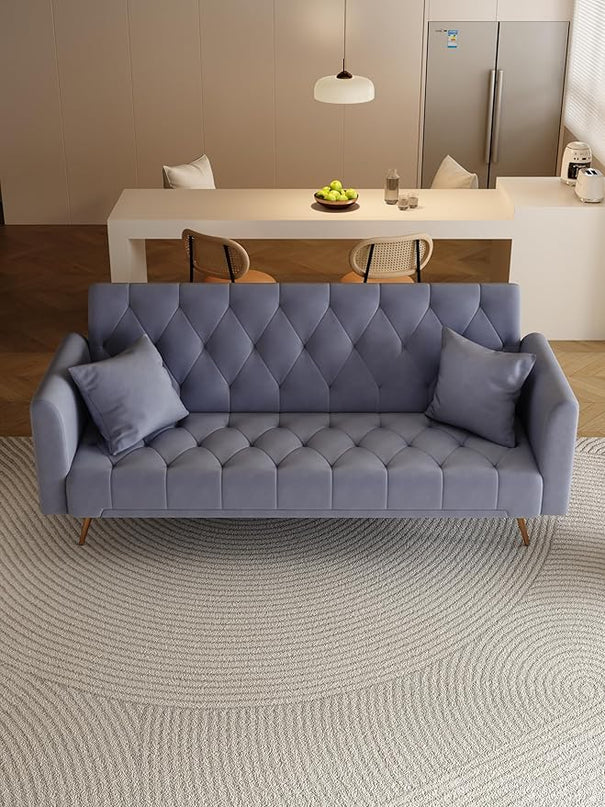 Convertible Folding Futon Sofa Bed Sleeper Lounge Couch,Small Velvet Upholstered Recliner Loveseat Daybed with Adjustable Backrest and Golden Metal Legs Space-Saving Sofabed for Living Room Office - LeafyLoom